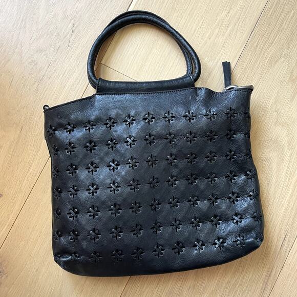 Latico Leathers Black Leather Star Stitch Crossbody Tote